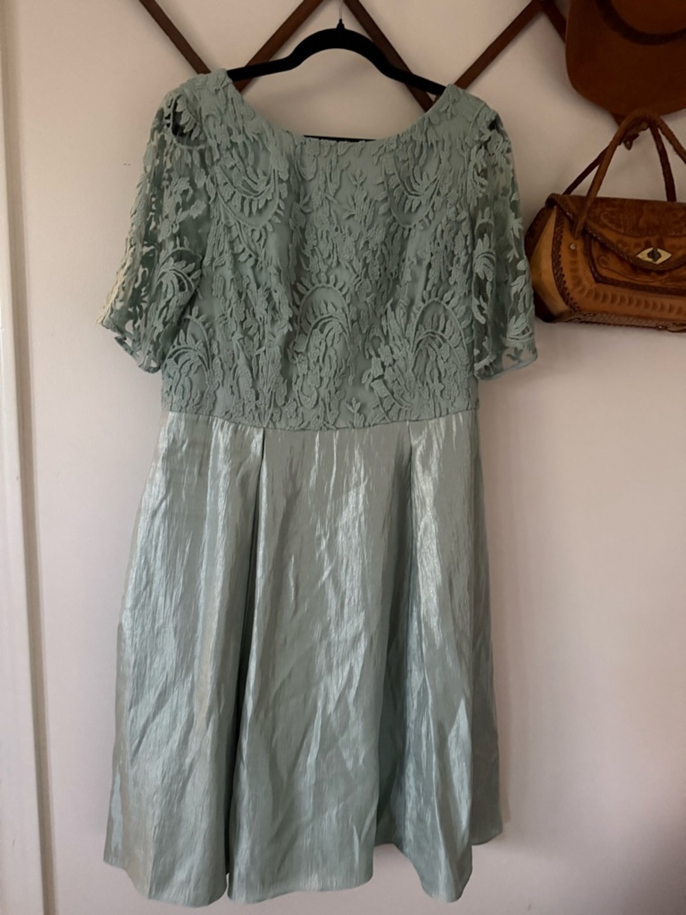 Adrianna Papell Sage Green Lace Bodice Midi Dress
